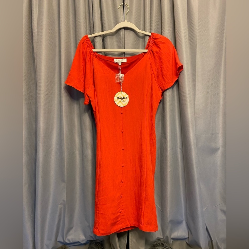 $15 Christmas sale Hayden LA Nordstrom gauze button front dress red orange L NW
